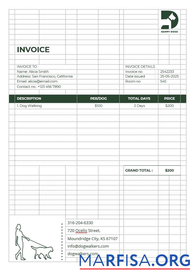 Printable Dog Walker Invoice Template